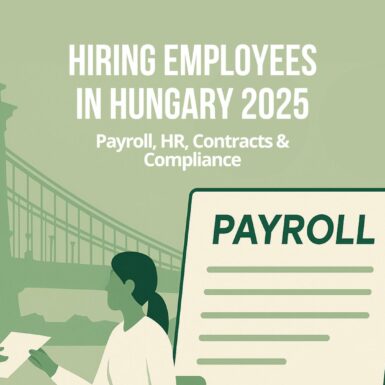 Illustration Of HR Onboarding And Payroll Icons With The Chain Bridge In The Background, Representing Hiring Employees In Hungary And Topics Like Payroll, Contracts, And Compliance.