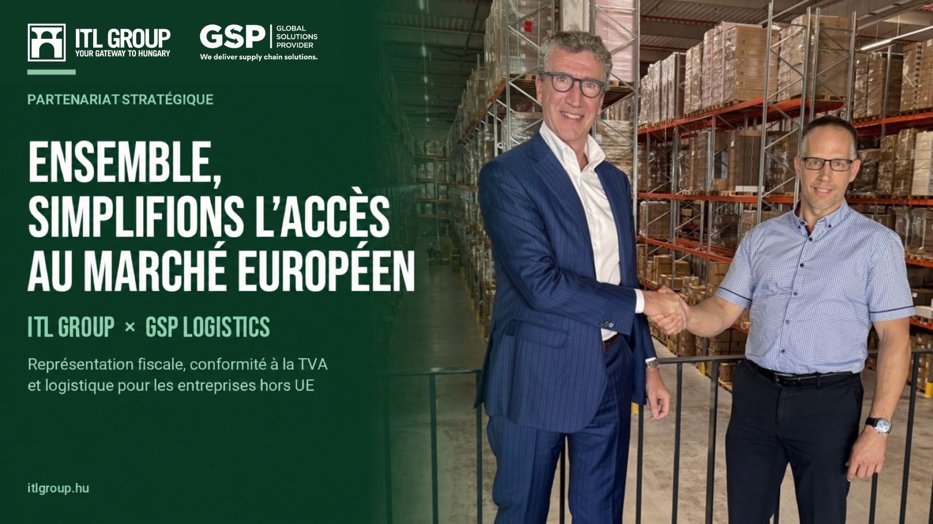 Alessandro Farina, Managing Director D'ITL Group, Serre La Main D'un Représentant De GSP Logistics Dans L'entrepôt GSP Près De Budapest.