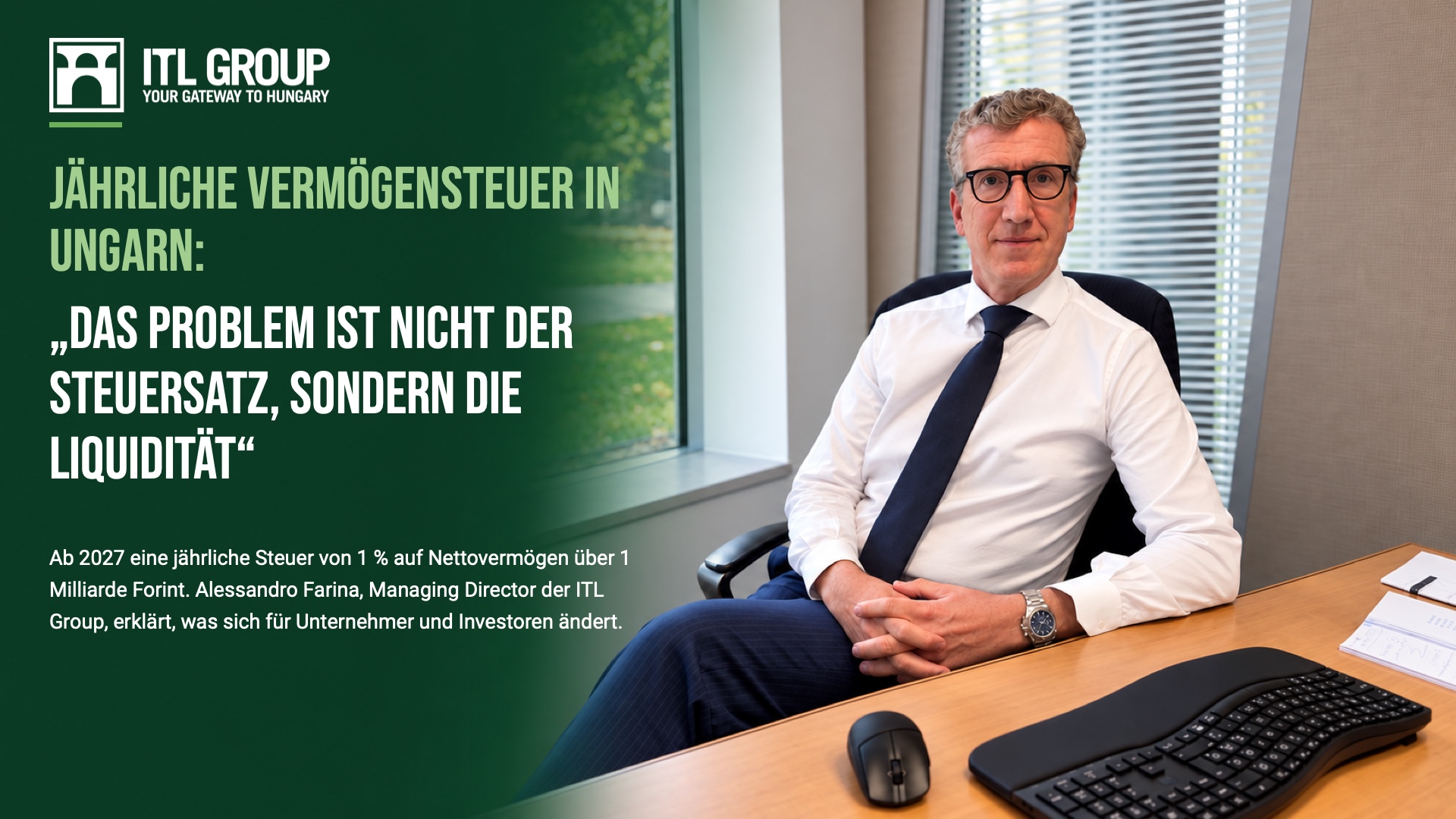 Alessandro Farina, Managing Director Der ITL Group, In Seinem Büro In Budapest – Interview Zur Jährlichen Vermögensteuer In Ungarn